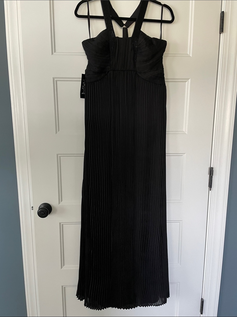White House Black Market Black Pleated Maxi Dress with Strappy Bodice